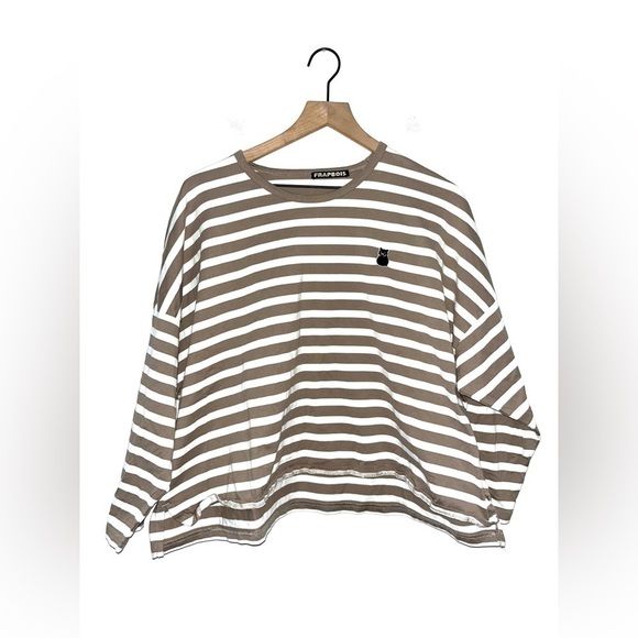 FRAPBOIS Long Sleeve Brown and White Striped Top One Size - Picture 1 of 8